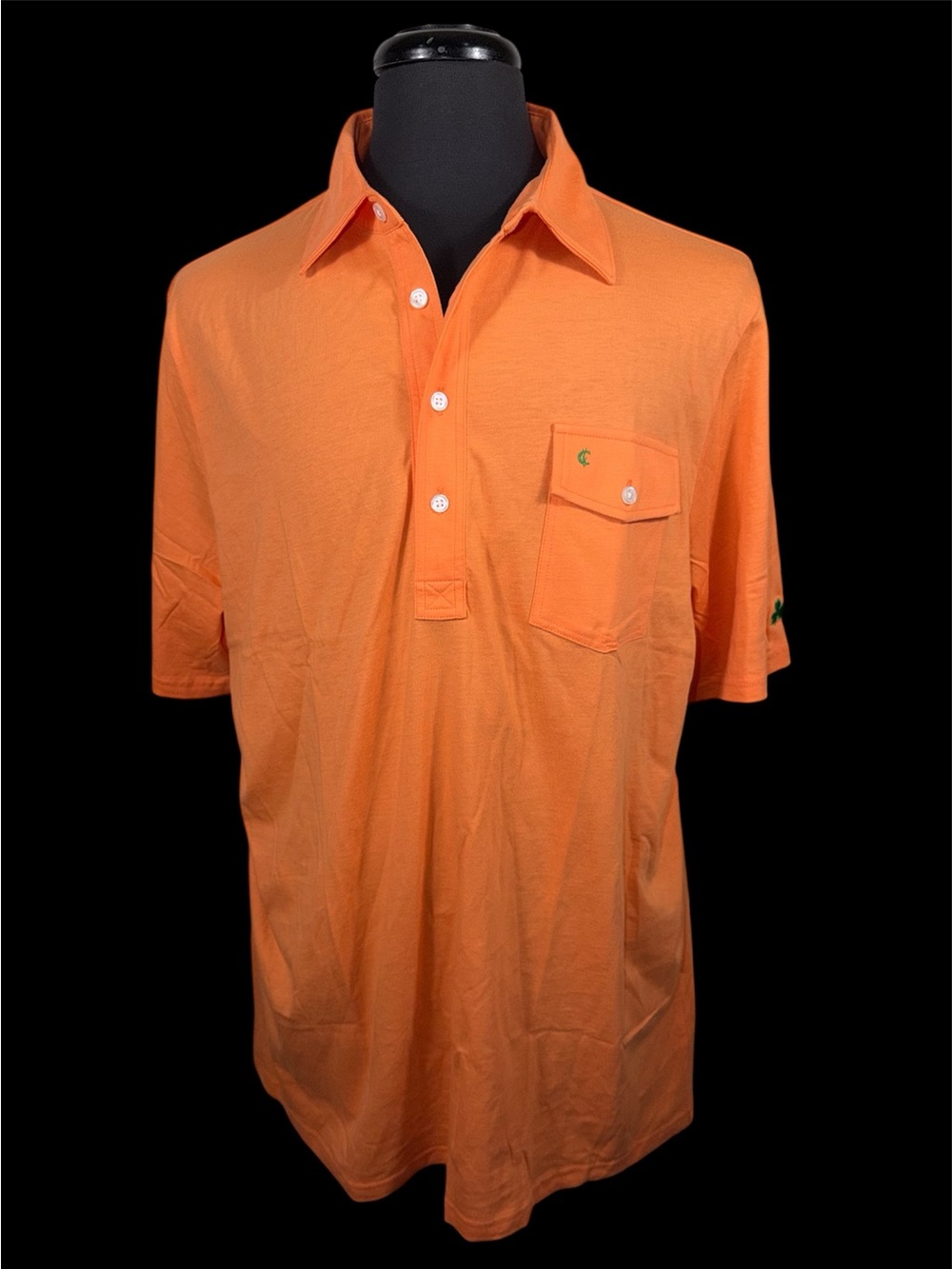 CRIQUET ORANGE ORGANIC COTTON GOLF POLO SZ XXL EMBROIDERED CLOVER